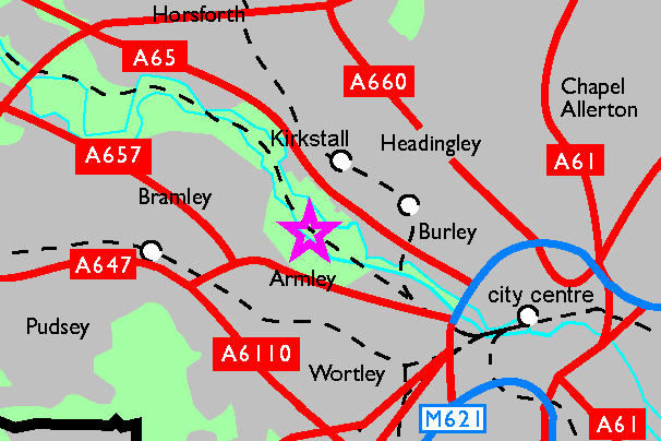Map showing the location of the Kirkstall Valley within Leeds